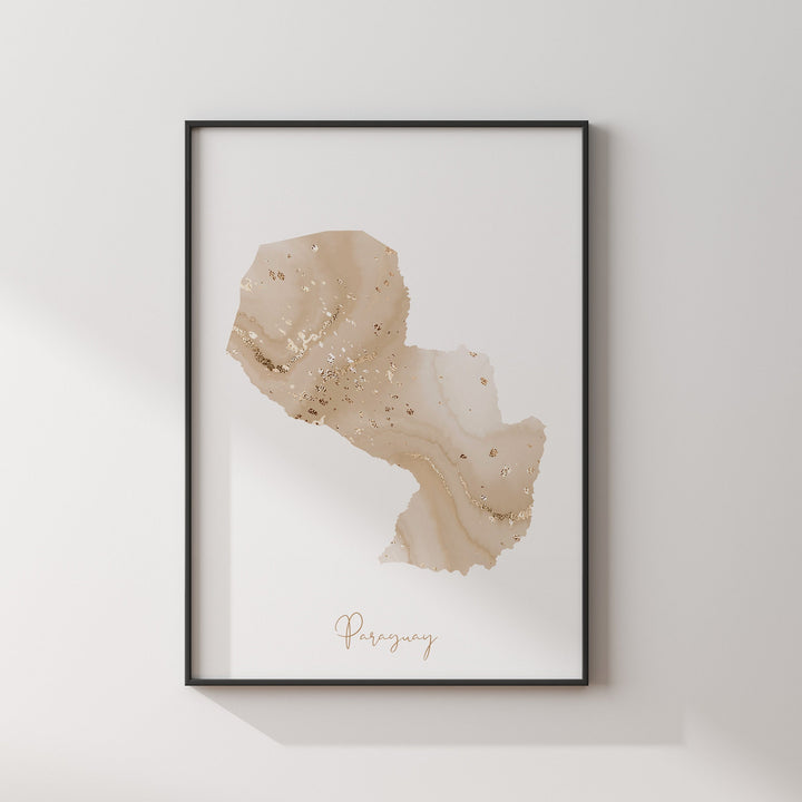 Paraguay Map Beige & Gold Wall Art Print