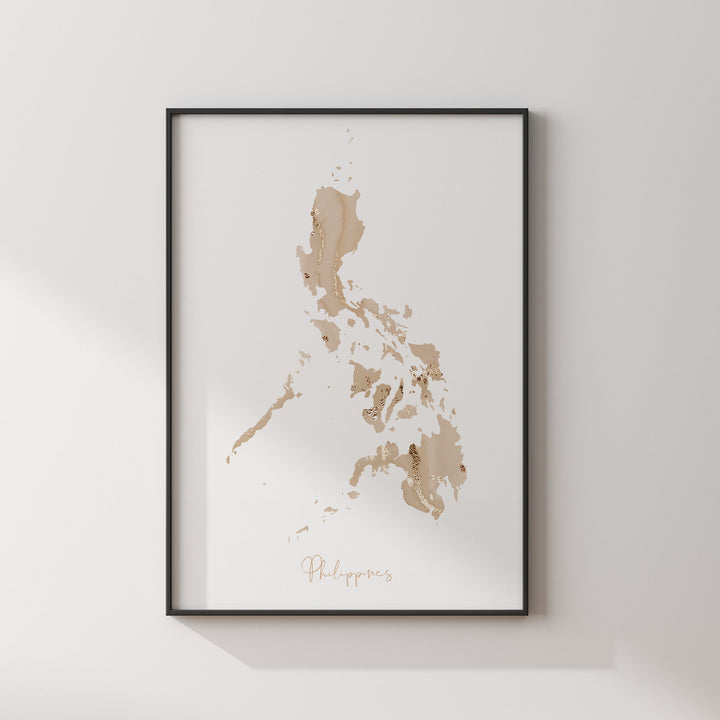 Philippines Map Beige & Gold Wall Art Print