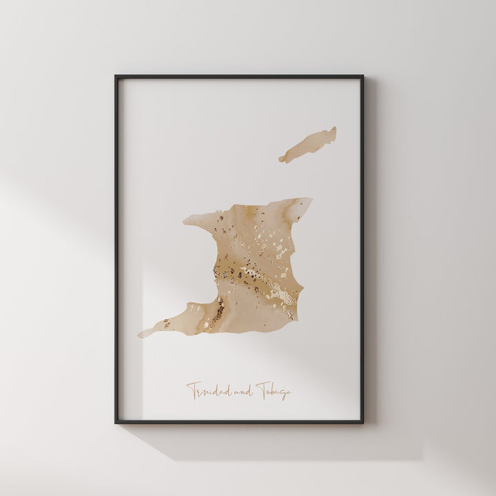 Trinidad and Tobago Map Beige and Gold Wall Art Print