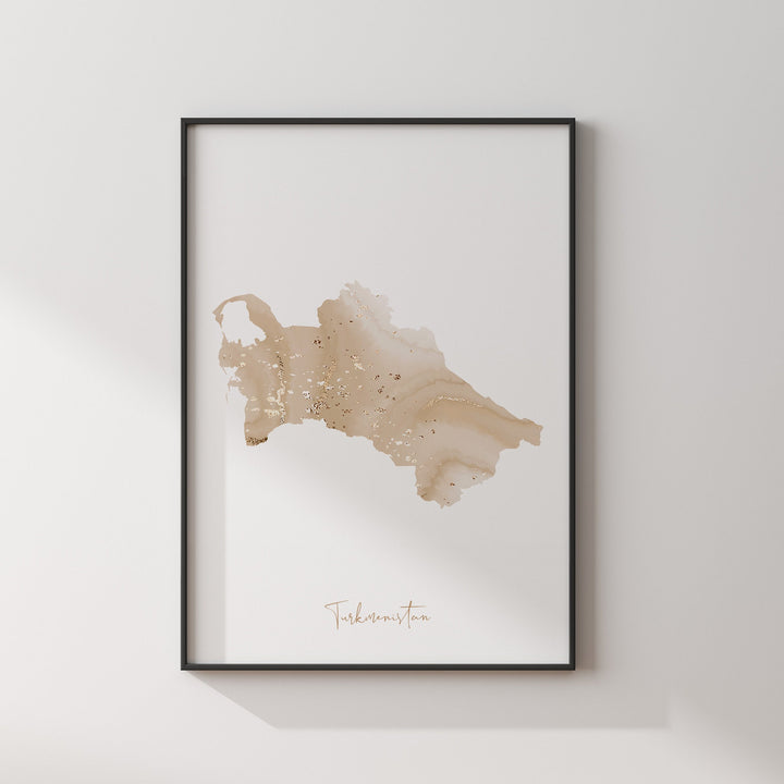 Turkmenistan Map Beige and Gold Wall Art Print