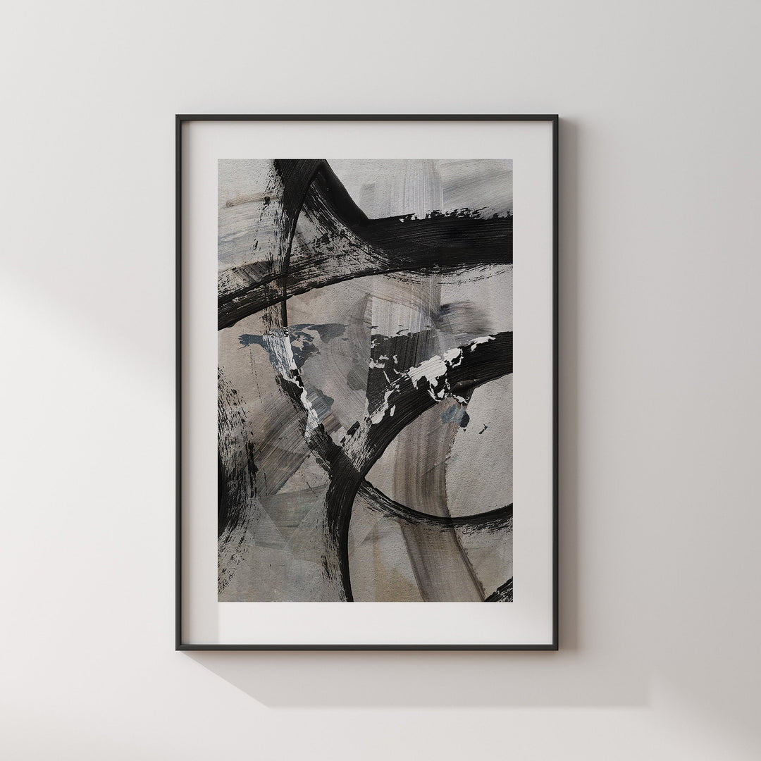 World Map | Black Grey Abstract Painting Map of The World Wall Art Print | Traval Poster