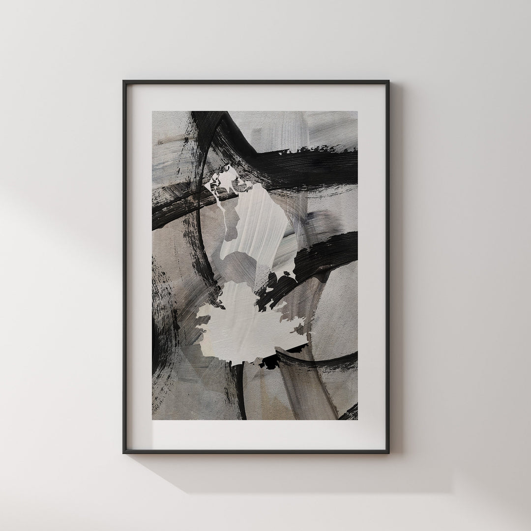 Antigua and Barbuda Map | Black & Grey Abstract Painting Map of Antigua and Barbuda Wall Art Print | Antigua and Barbuda Traval Poster