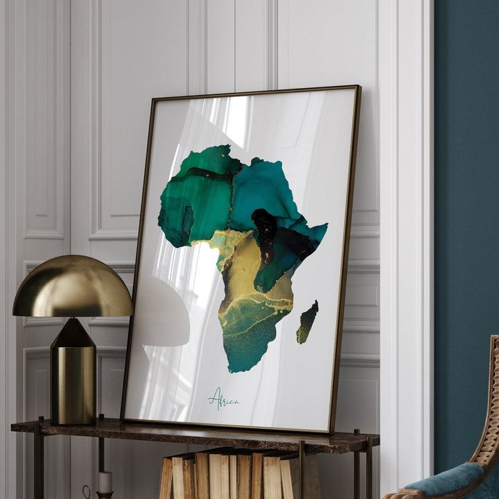 Africa Map Emerald Green and Gold Wall Art Print