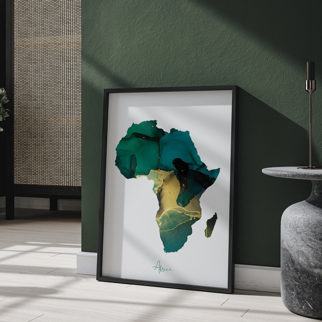 Africa Map Emerald Green and Gold Wall Art Print