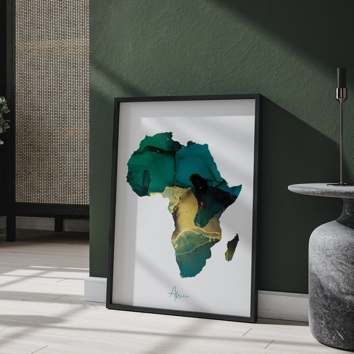 Africa Map Emerald Green and Gold Wall Art Print