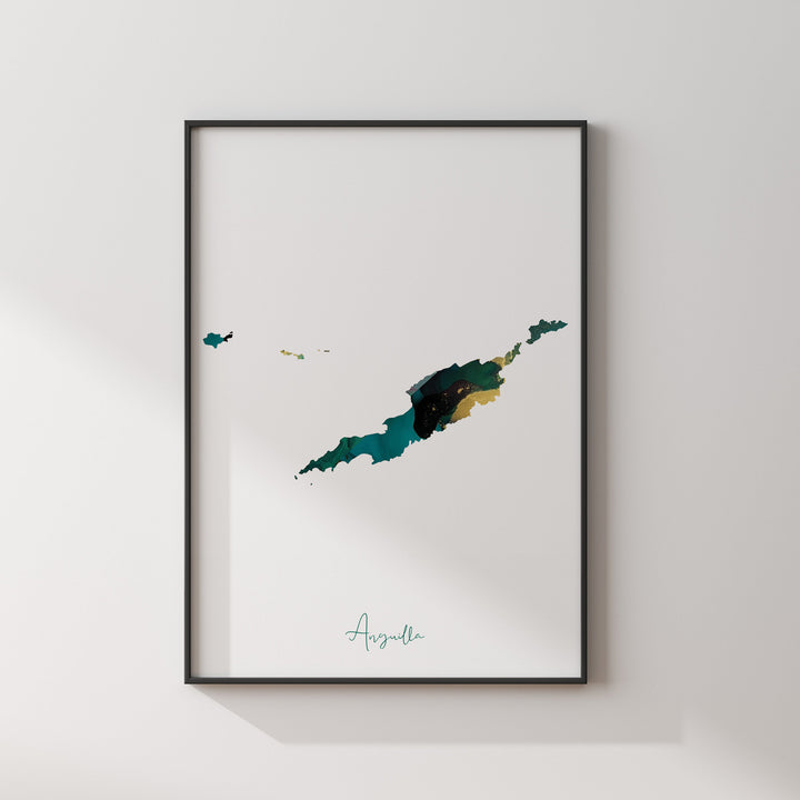 Anguilla Map Emerald Green and Gold Wall Art Print