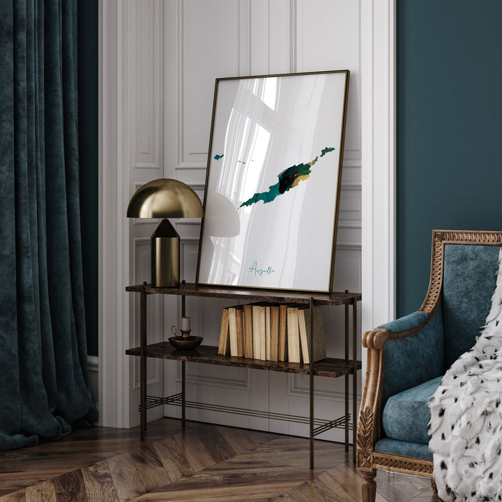 Anguilla Map Emerald Green and Gold Wall Art Print