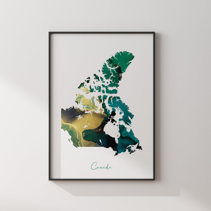 Canada Map Emerald Green and Gold Wall Art Print