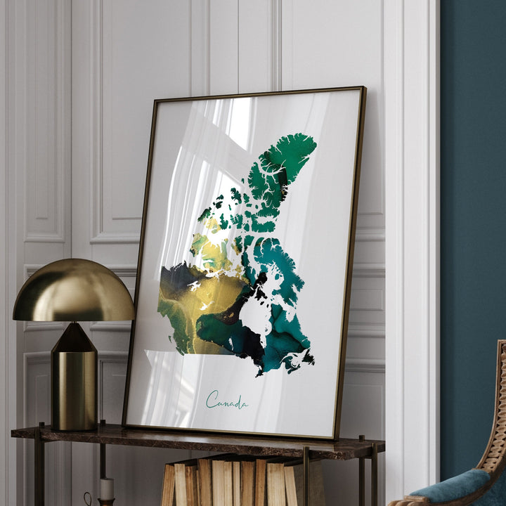 Canada Map Emerald Green and Gold Wall Art Print