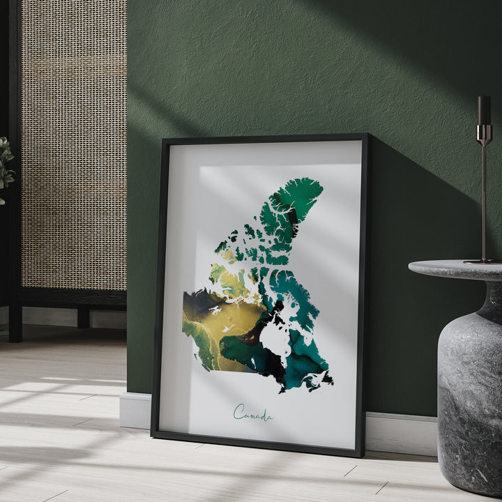 Canada Map Emerald Green and Gold Wall Art Print