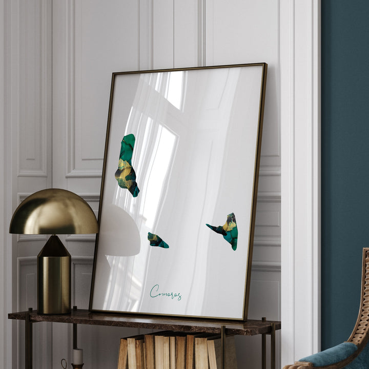 Comoros Map Emerald Green and Gold Wall Art Print