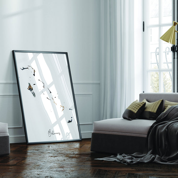 The Bahamas Map Black & Gold Wall Art Print