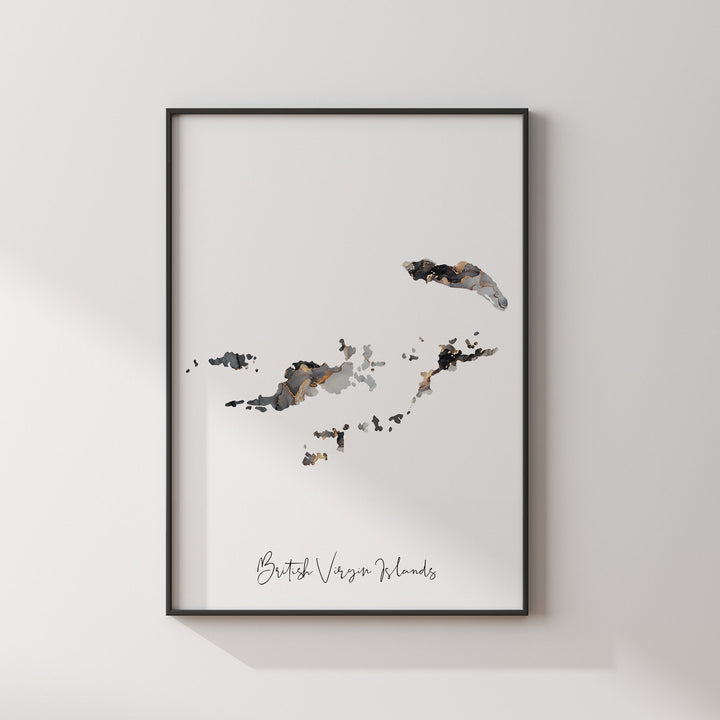 British Virgin Islands Map Black & Gold Wall Art Print