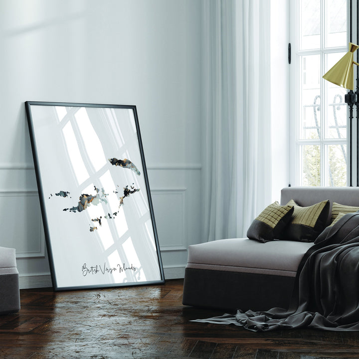 British Virgin Islands Map Black & Gold Wall Art Print