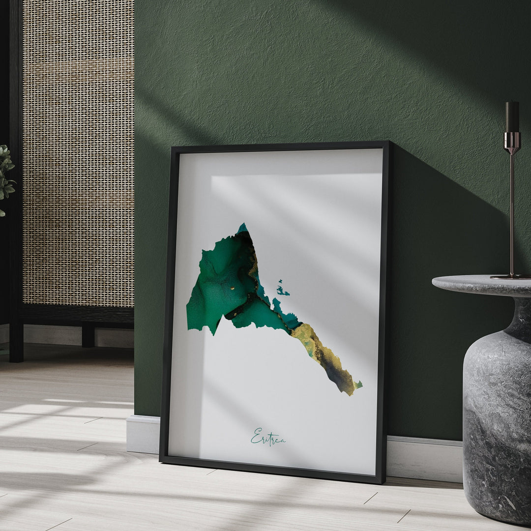 Eritrea Map Emerald Green and Gold Wall Art Print