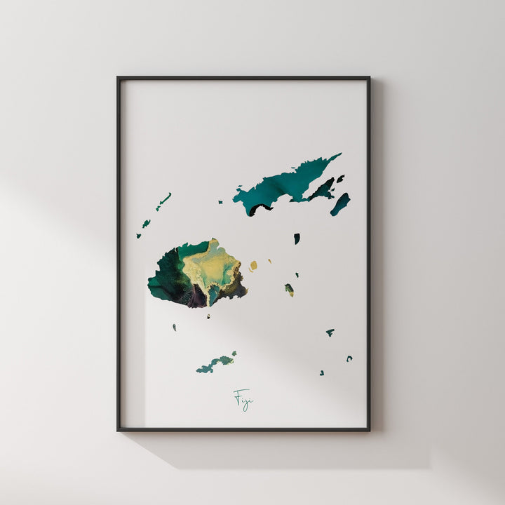 Fiji Map Emerald Green and Gold Wall Art Print