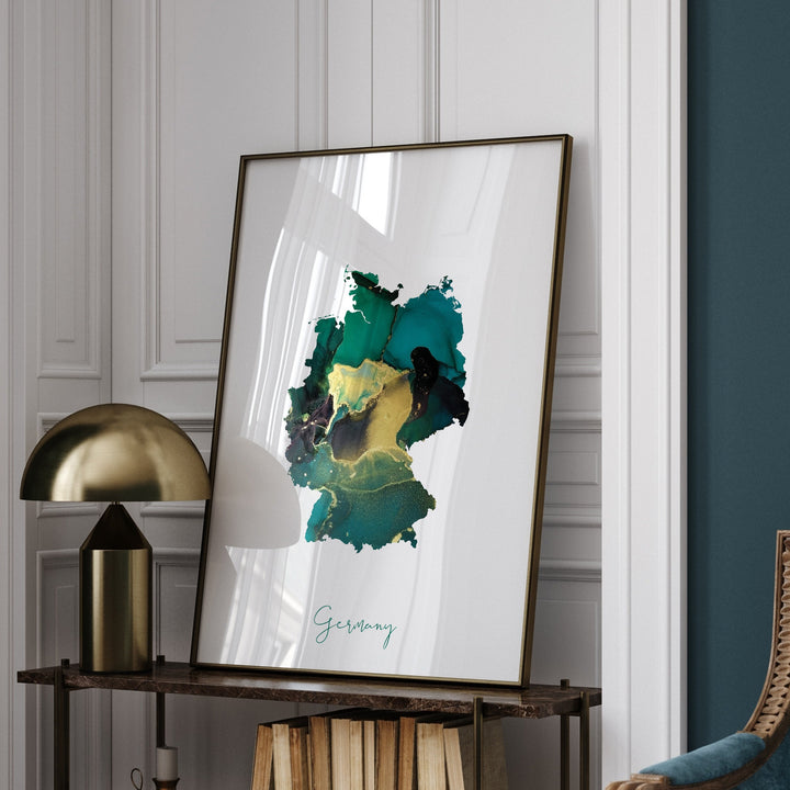 Germany Map Emerald Green and Gold Wall Art Print