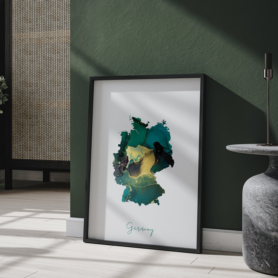 Germany Map Emerald Green and Gold Wall Art Print