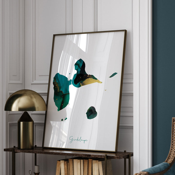 Guadeloupe Map Emerald Green and Gold Wall Art Print