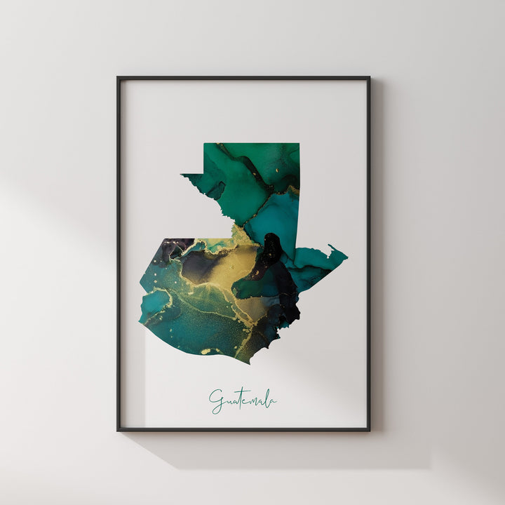 Guatemala Map Emerald Green and Gold Wall Art Print