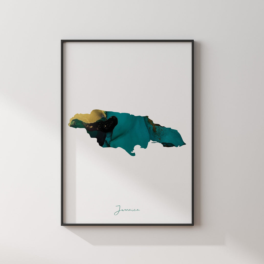 Jamaica Map Emerald Green and Gold Wall Art Print