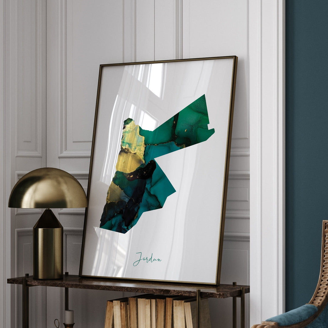 Jordan Map Emerald Green and Gold Wall Art Print