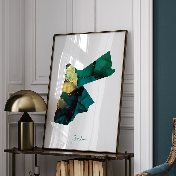 Jordan Map Emerald Green and Gold Wall Art Print