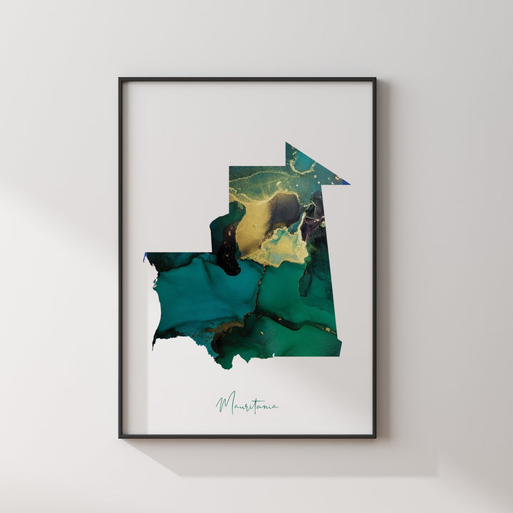 Mauritania Map Emerald Green and Gold Wall Art Print