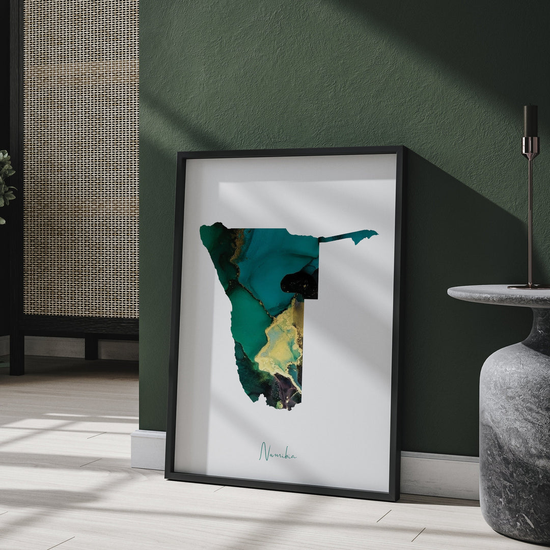 Namibia Map Emerald Green and Gold Wall Art Print