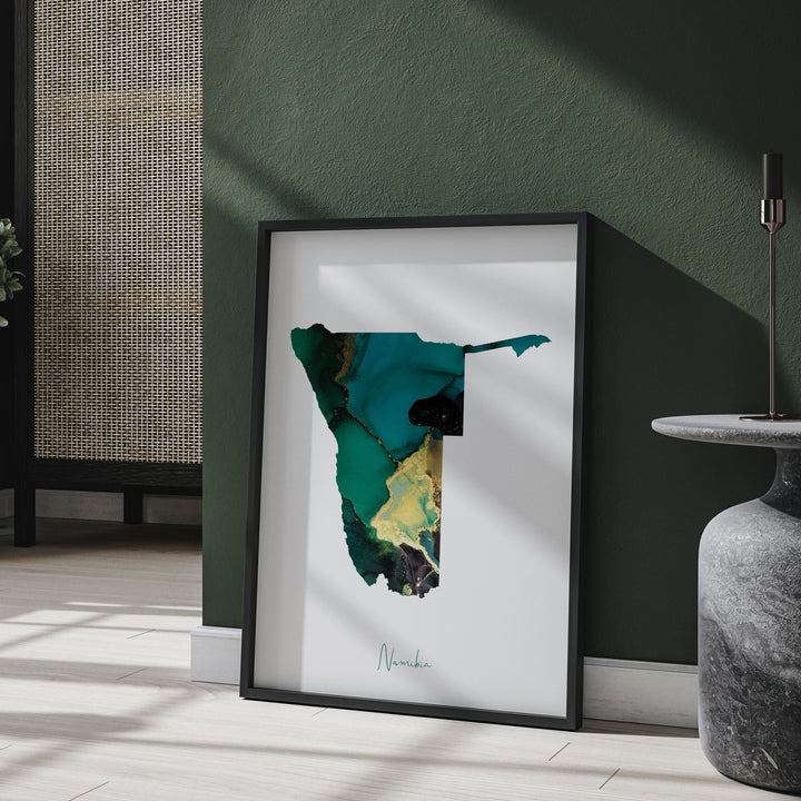 Namibia Map Emerald Green and Gold Wall Art Print