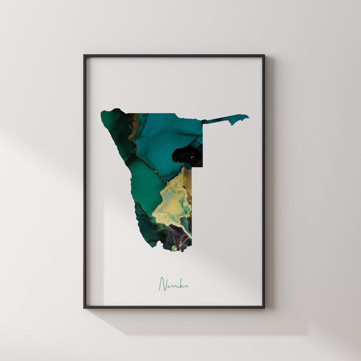 Namibia Map Emerald Green and Gold Wall Art Print
