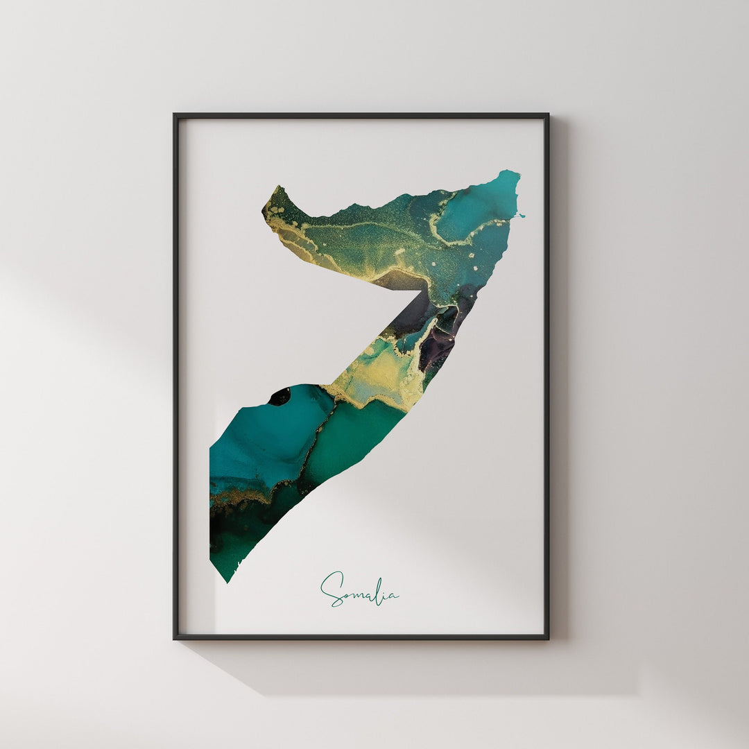 Somalia Map Emerald Green and Gold Wall Art Print