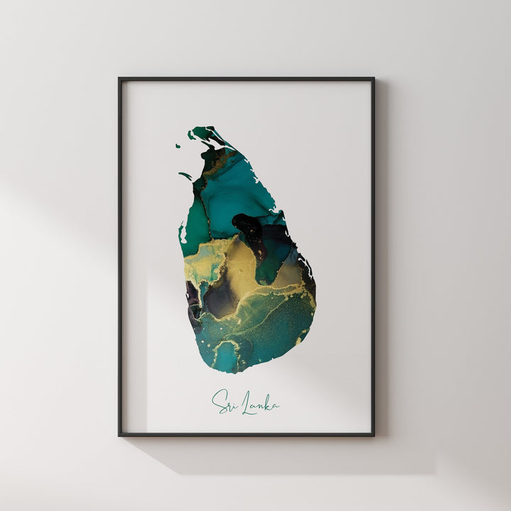 Sri Lanka Map Emerald Green and Gold Wall Art Print