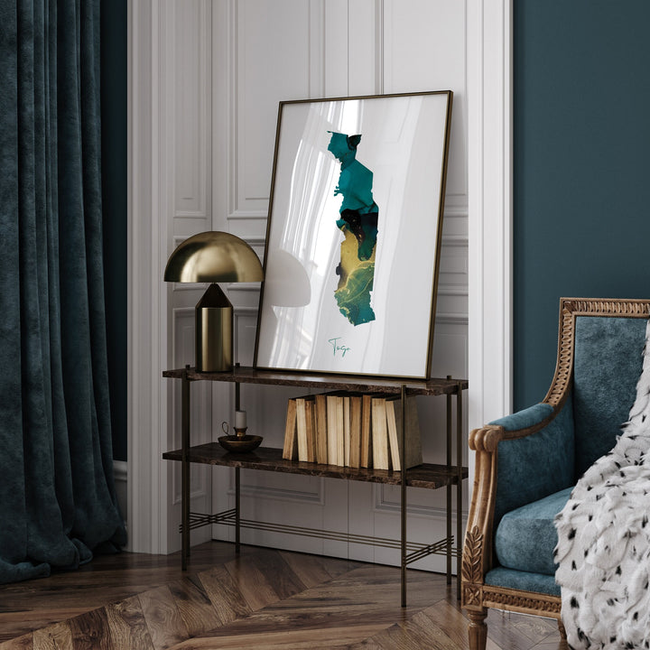 Togo Map Emerald Green and Gold Wall Art Print