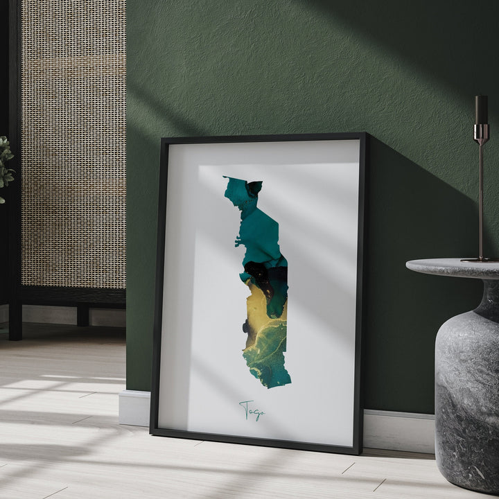 Togo Map Emerald Green and Gold Wall Art Print