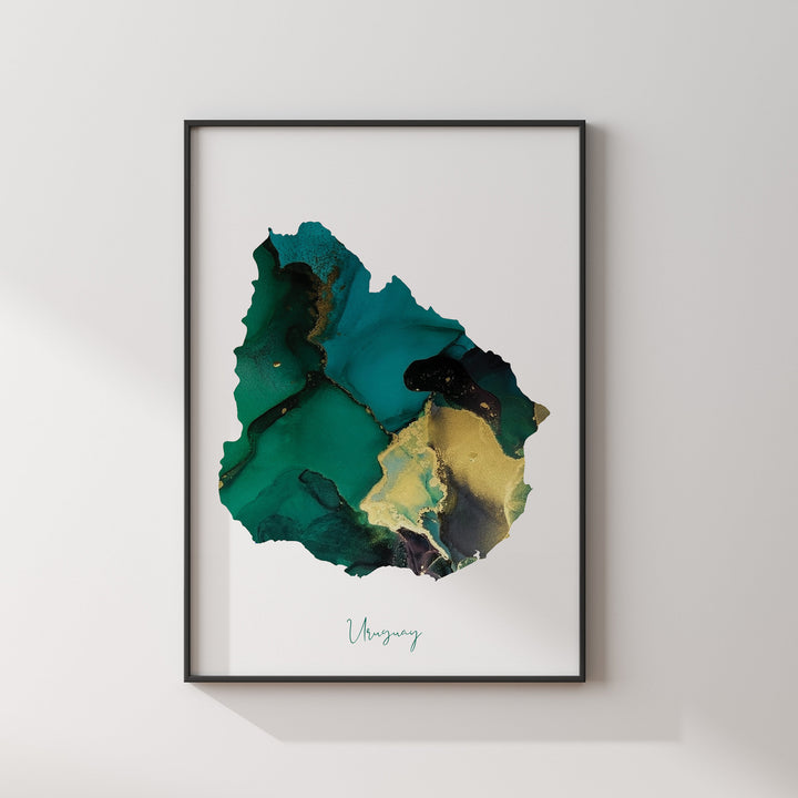 Uruguay Map Emerald Green and Gold Wall Art Print