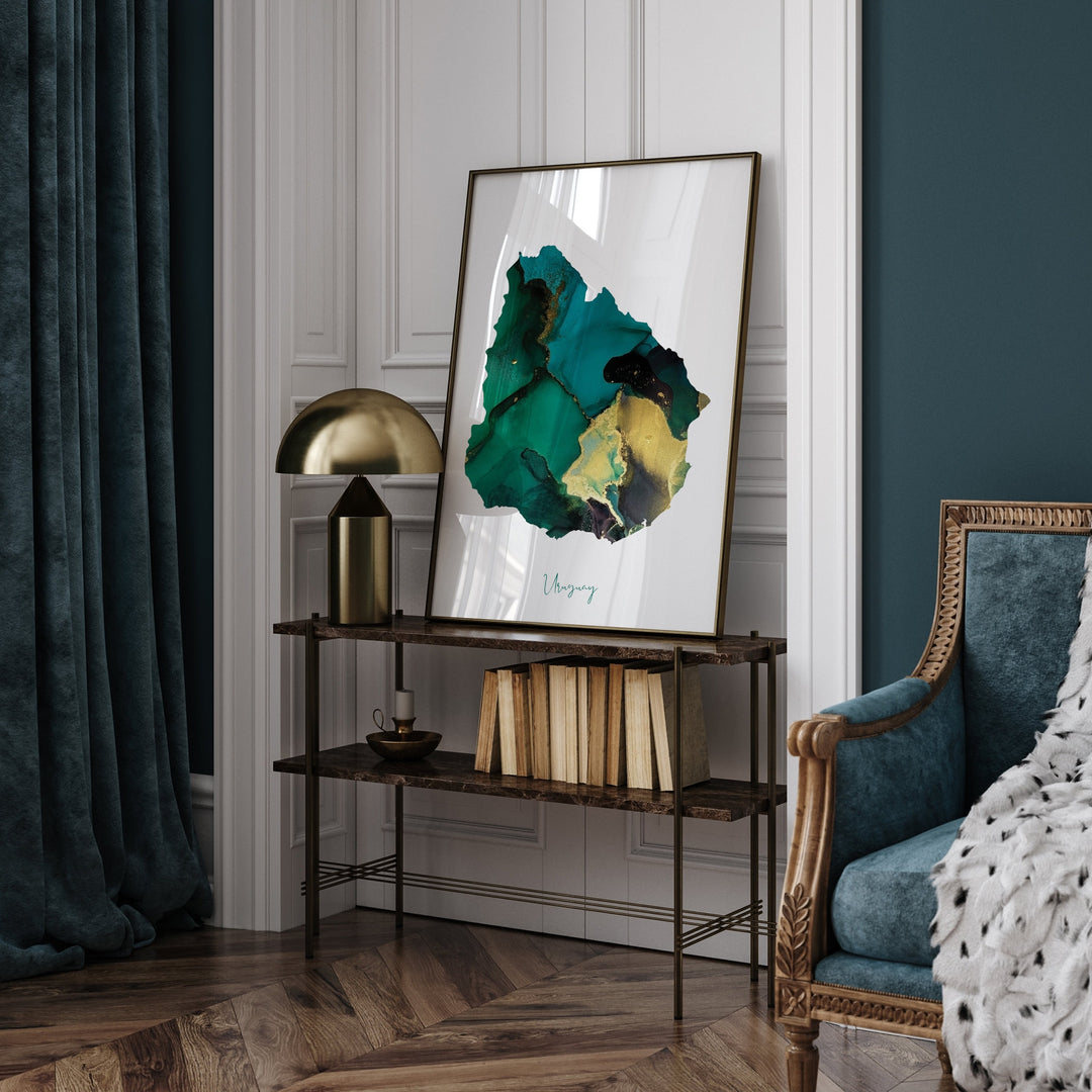 Uruguay Map Emerald Green and Gold Wall Art Print