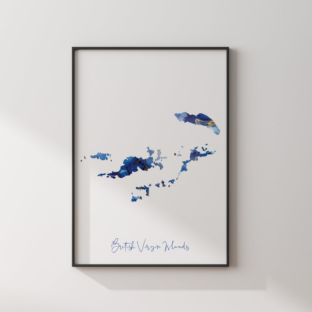 British Virgin Islands Map Blue and Gold Wall Art Print