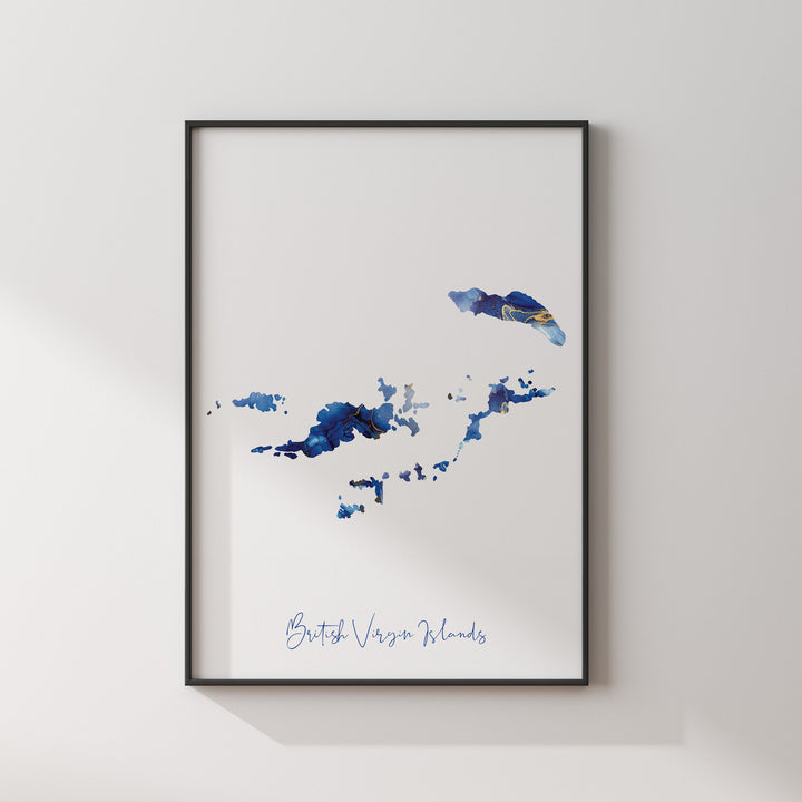 British Virgin Islands Map Blue and Gold Wall Art Print