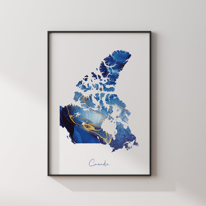 Canada Map Blue and Gold Wall Art Print