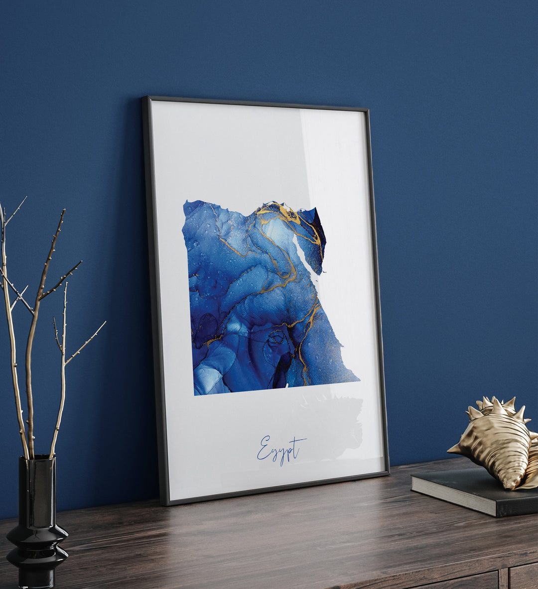 Egypt Map Blue and Gold Wall Art Print