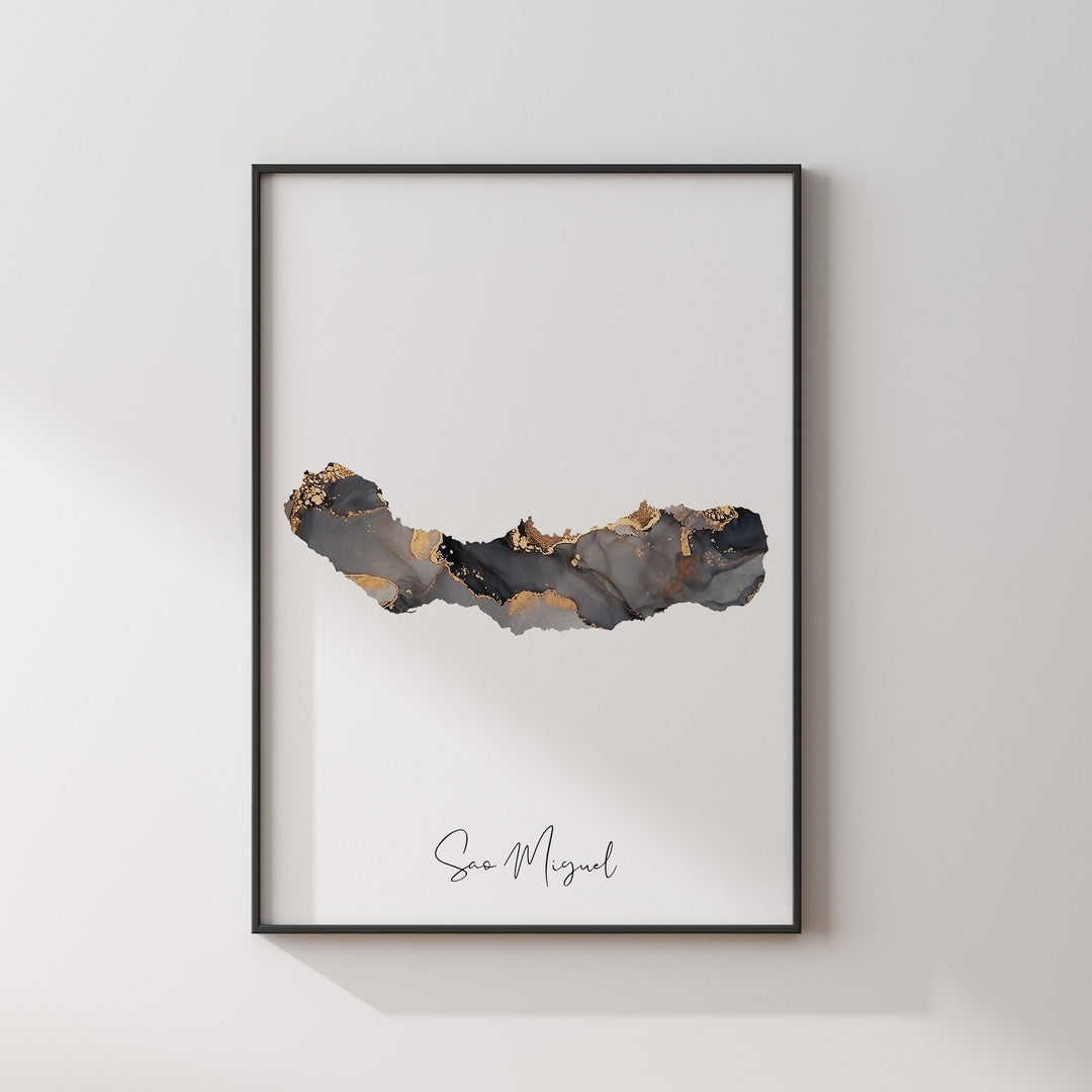Sao Miguel Map Black & Gold Wall Art Print