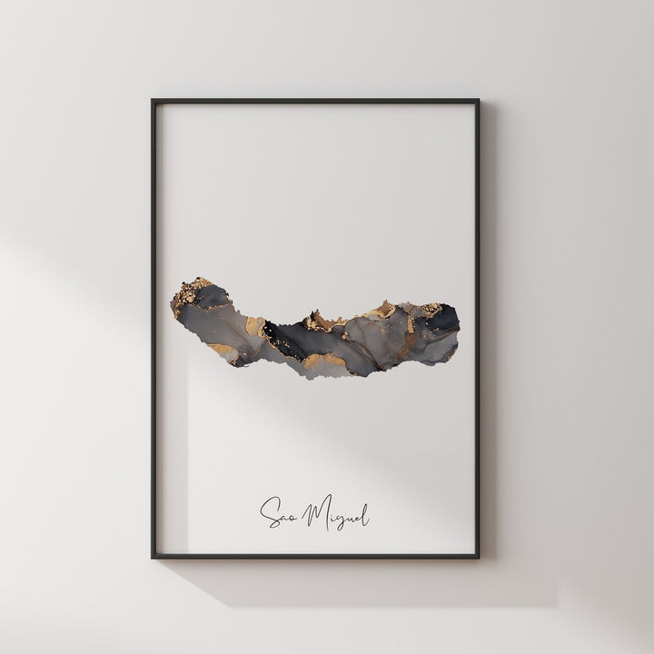 Sao Miguel Map Black & Gold Wall Art Print