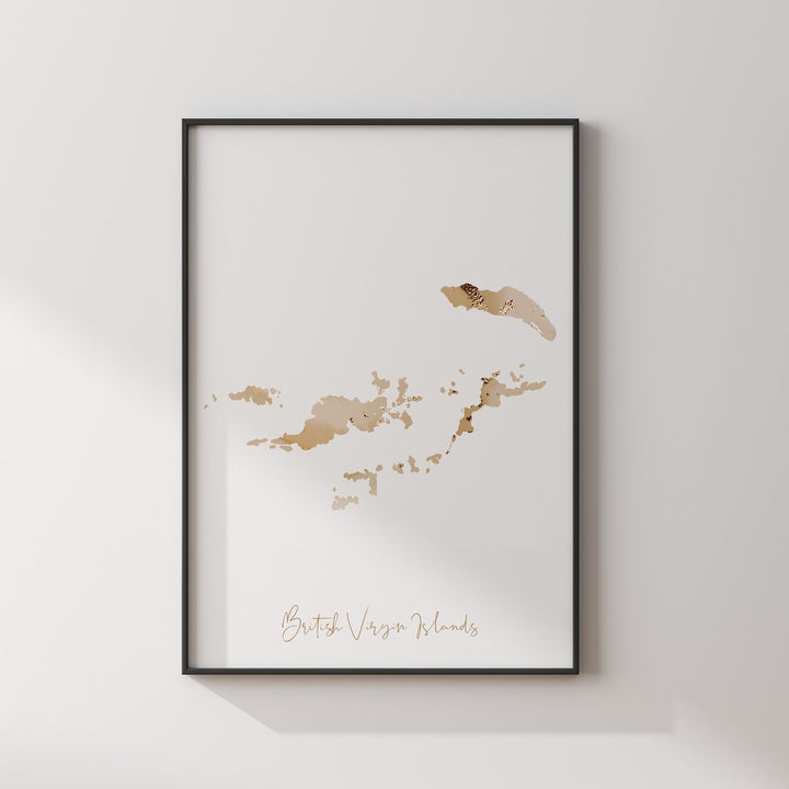 British Virgin Islands Map Beige & Gold Wall Art Print