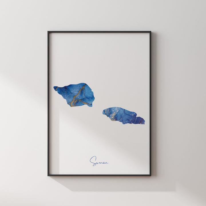 Samoa Map Blue and Gold Wall Art Print