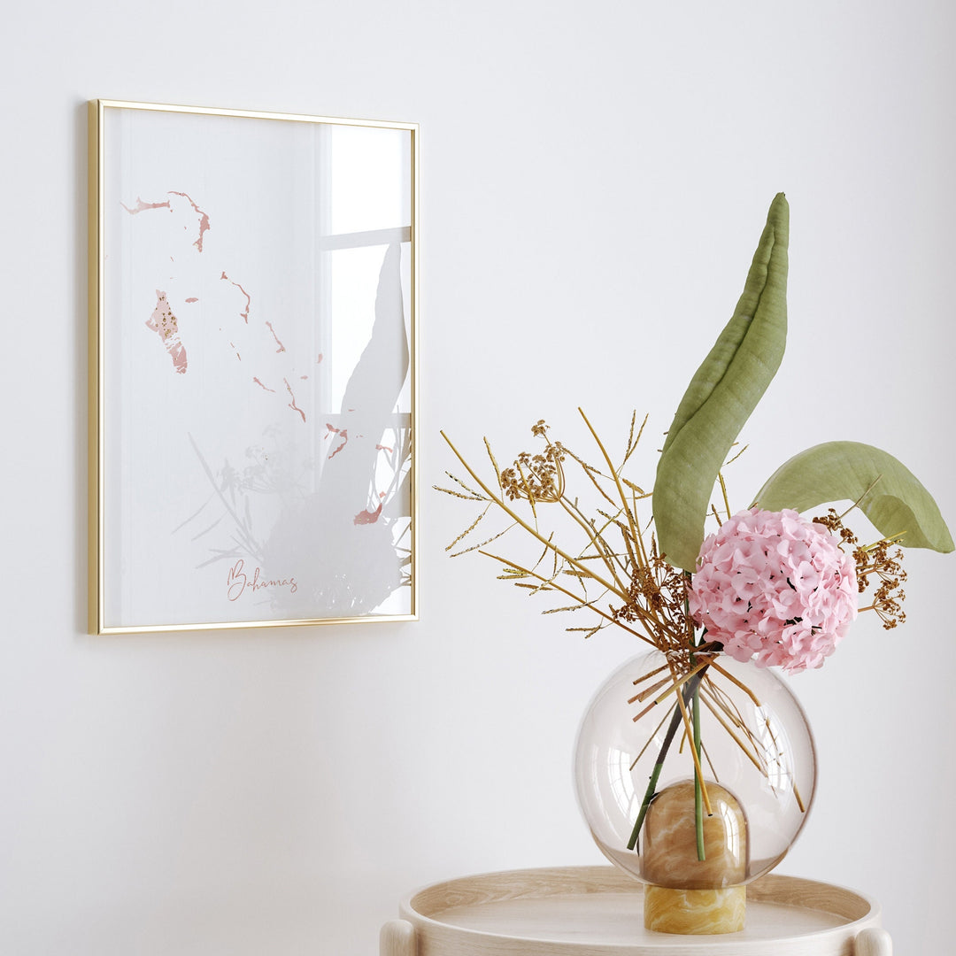 The Bahamas Map Pink and Gold Wall Art Print