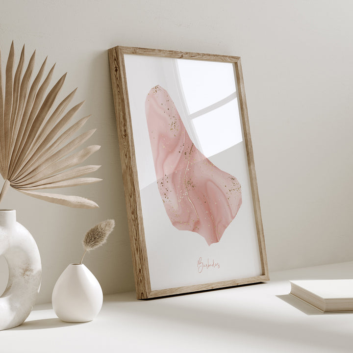 Barbados Map Pink and Gold Wall Art Print