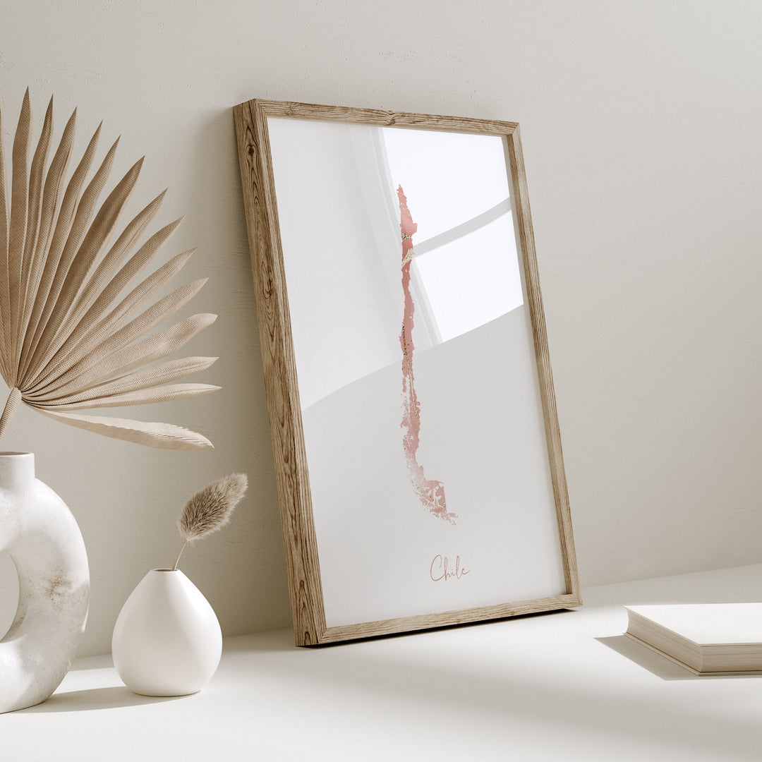 Chile Map Pink and Gold Wall Art Print