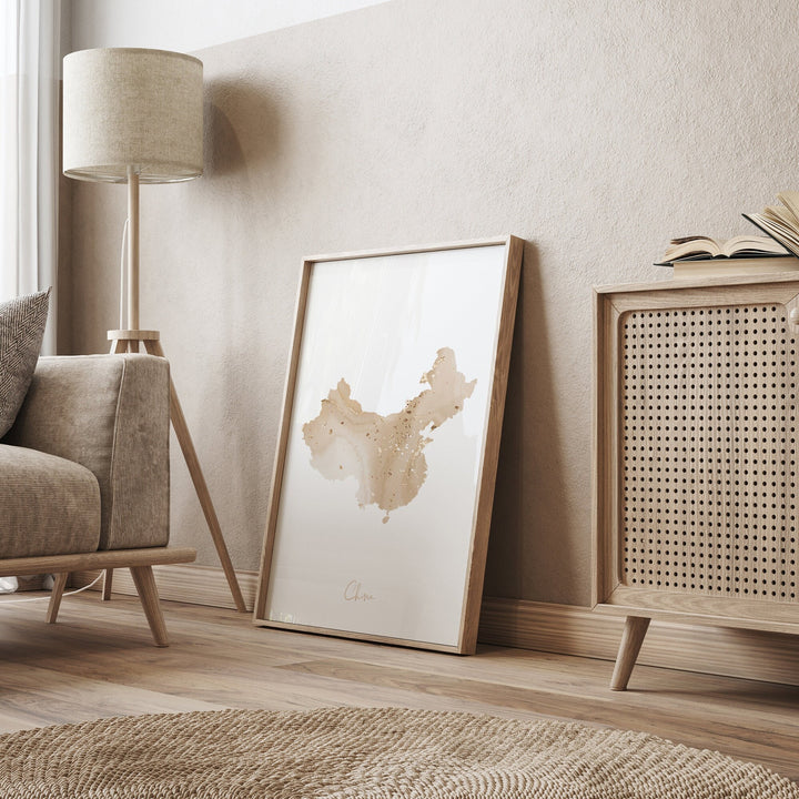 Chile Map Beige & Gold Wall Art Print