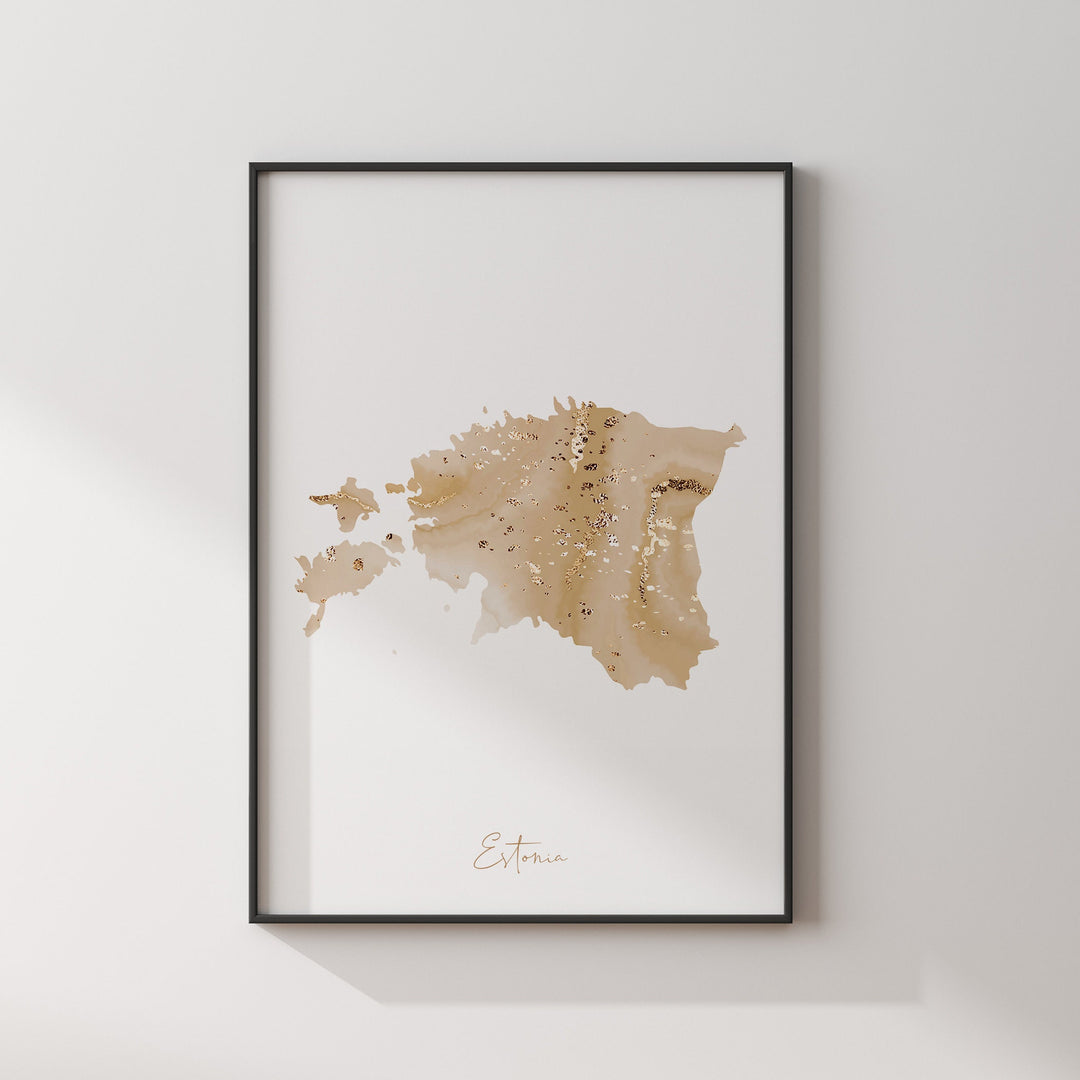 Estonia Map Beige & Gold Wall Art Print
